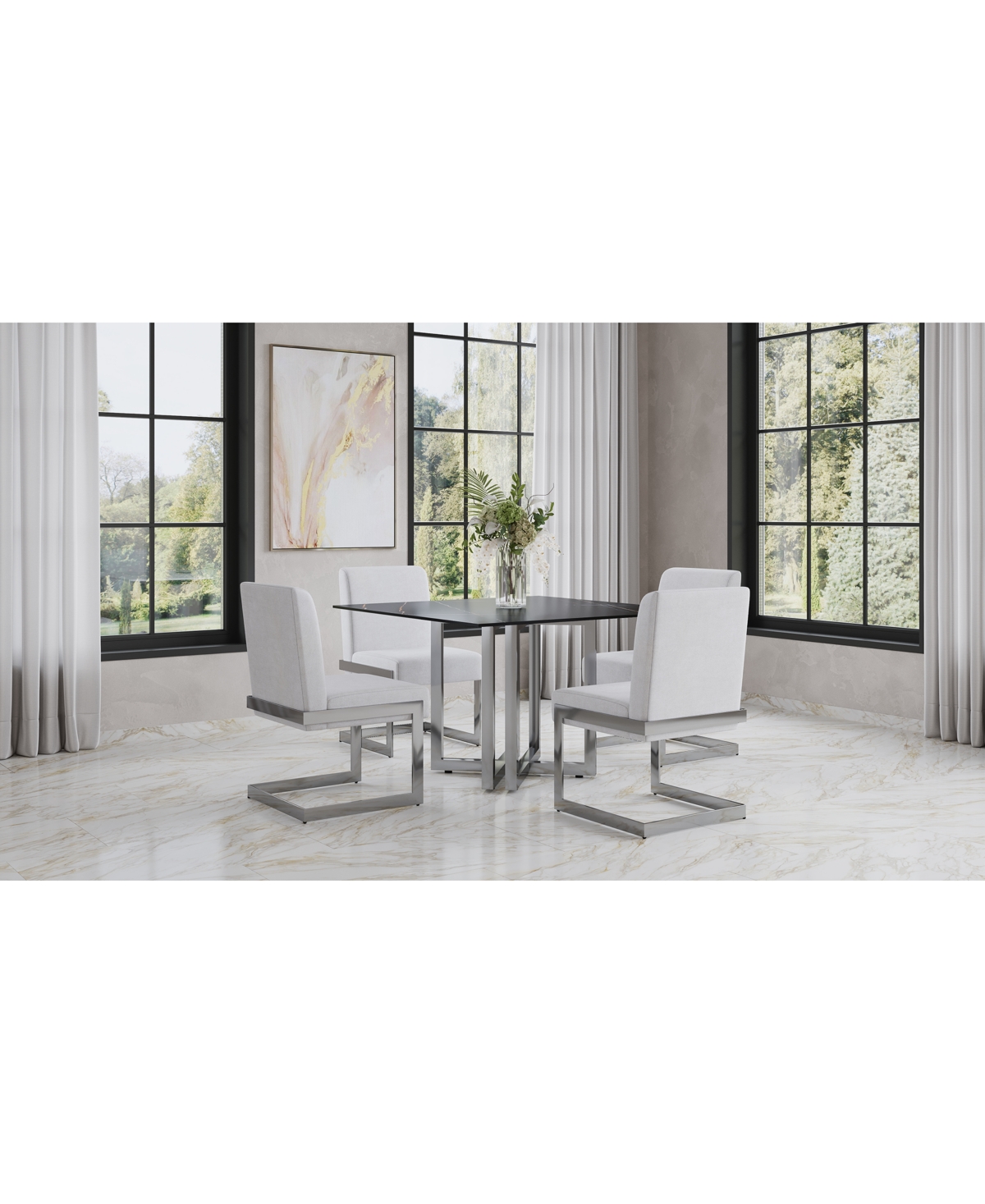 Macy's Emila 5 Pc. Dining Set (rectangular Table & 4 Chairs), Created For  In Black Sintered Stone With Silver Base