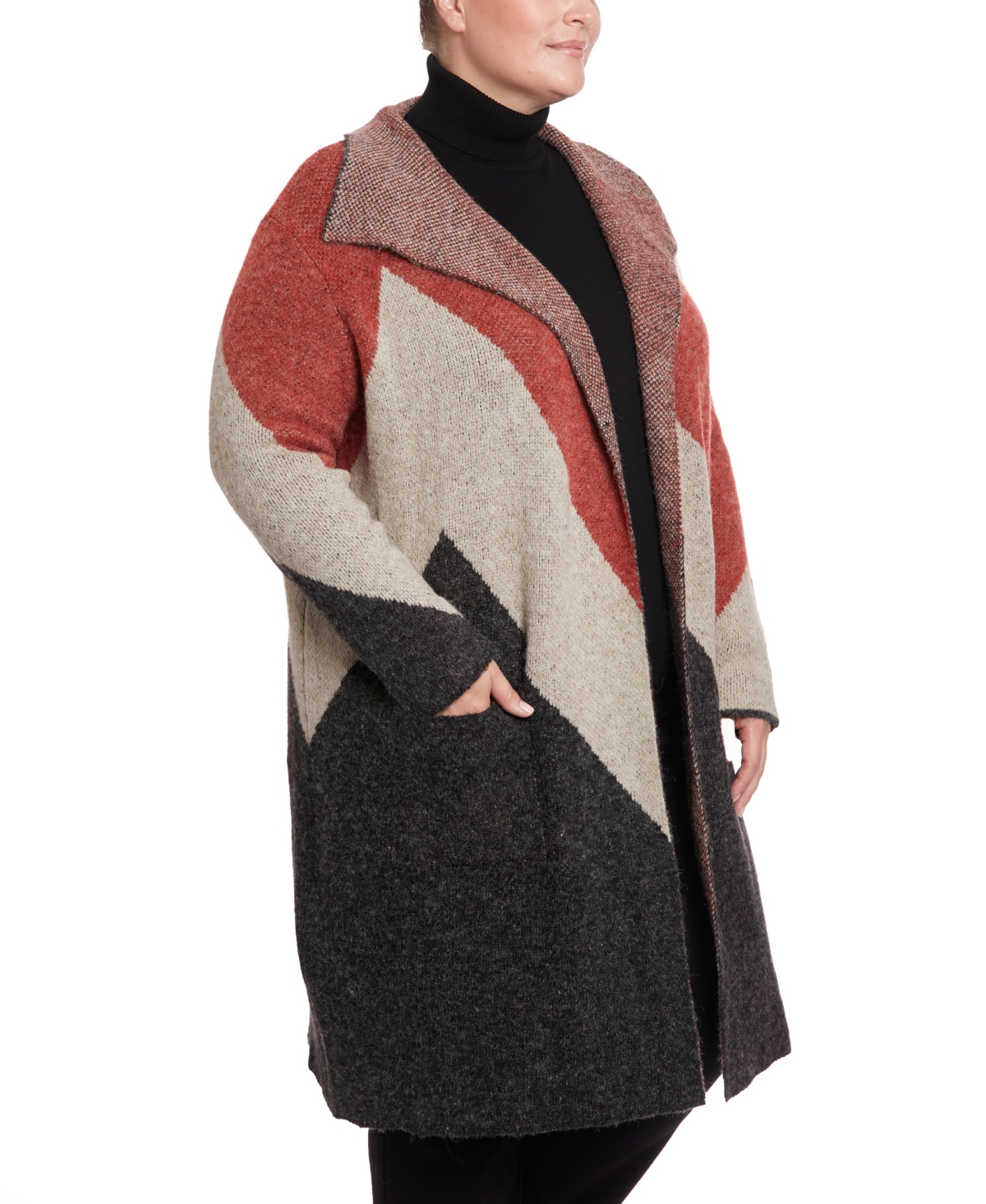 Joseph A Plus Size Notch Collar Coatigan Sweater