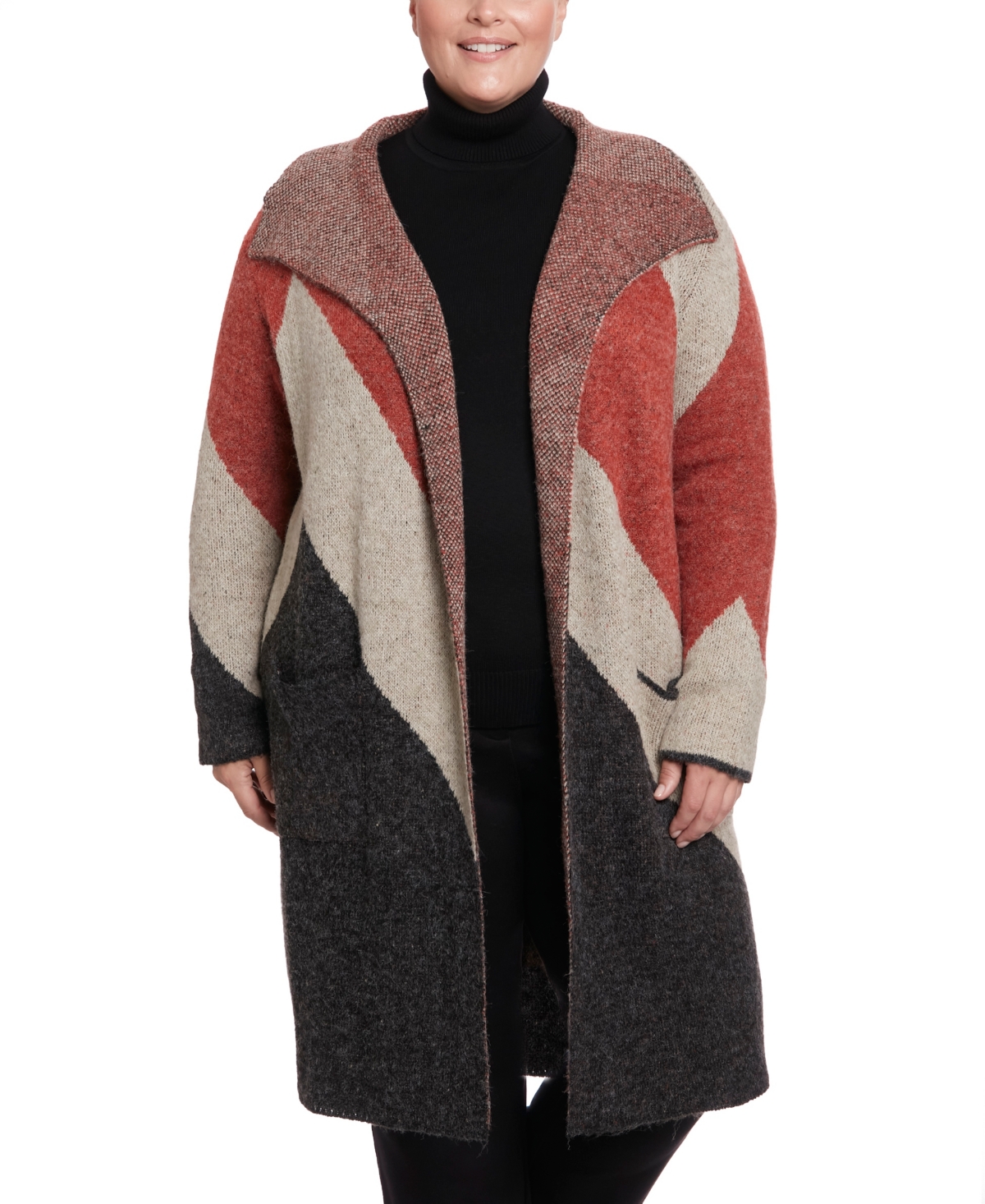 Joseph A Plus Size Notch Collar Coatigan Sweater