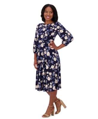 Jessica Howard - Petite Floral-Print Gathered-Waist Dress