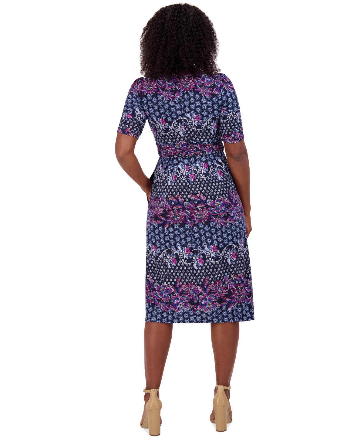 Jessica Howard Plus Size Elbow-Sleeve Gathered-Waist Dress