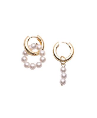 Women's Asymmetrical Pearl Hoop Earrings