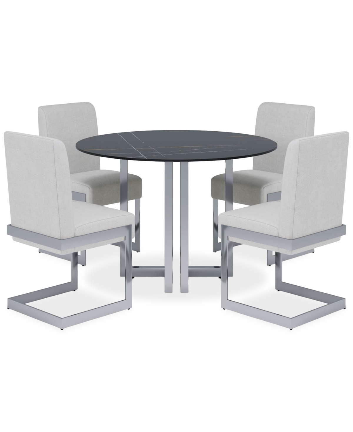 Macy's Emila 5 Pc. Dining Set (rectangular Table & 4 Chairs), Created For  In Black Sintered Stone With Silver Base