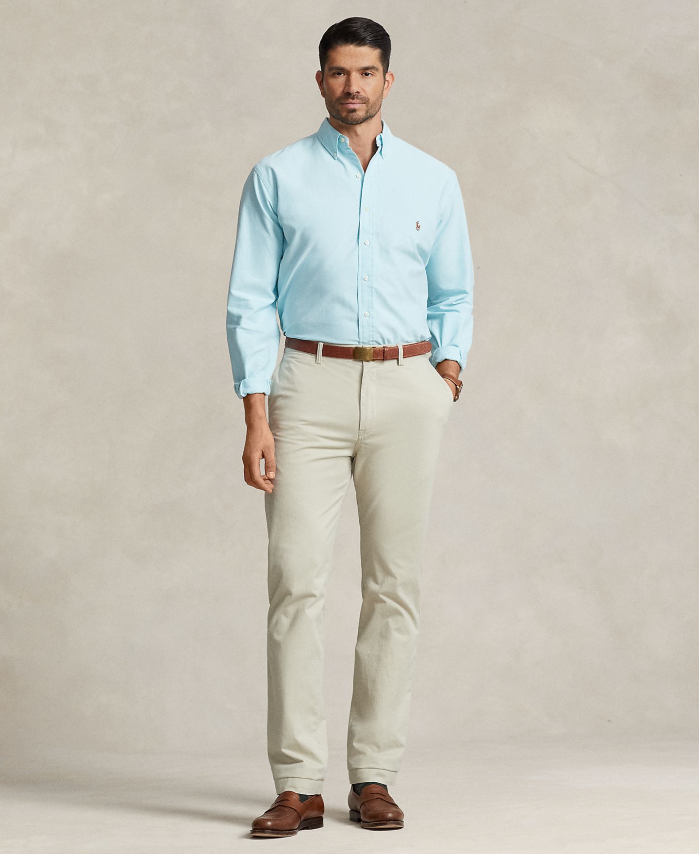 Мужская рубашка Polo Ralph Lauren Big & Tall Classic-Fit Long-Sleeve Oxford, цвет: Синий, вариант 1 — фото 2