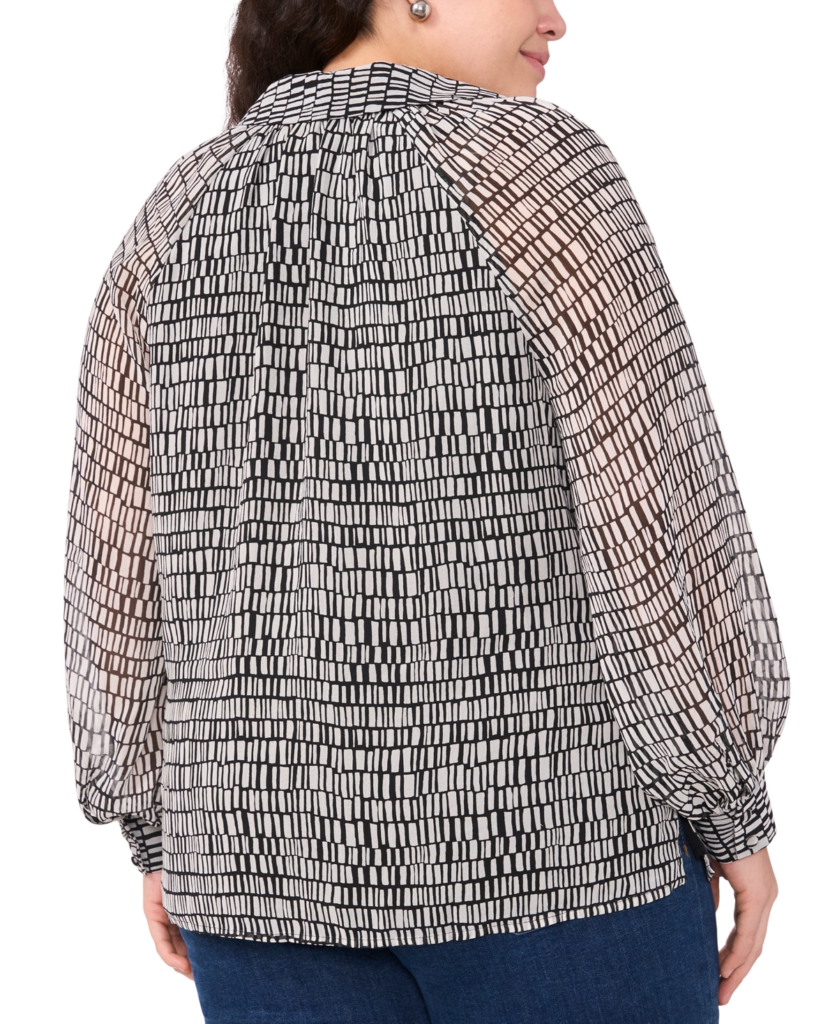 VINCE CAMUTO PLUS SIZE PRINTED COLLARED BLOUSE 