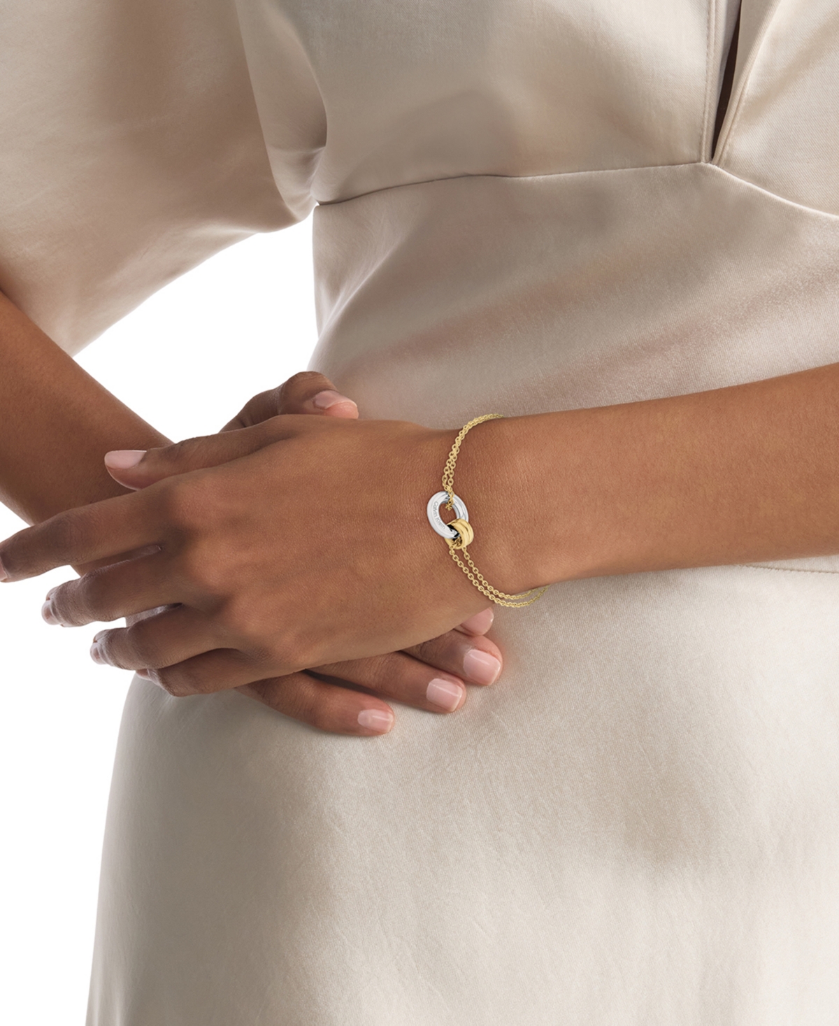 Calvin Klein Gold-tone Stainless Steel Logo Ring Double Chain Bracelet