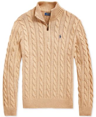 Men's Big & Tall Cable-Knit Cotton Quarter-Zip Sweater
