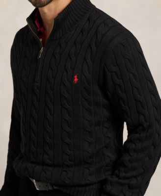 Men's Big & Tall Cable-Knit Cotton Quarter-Zip Sweater