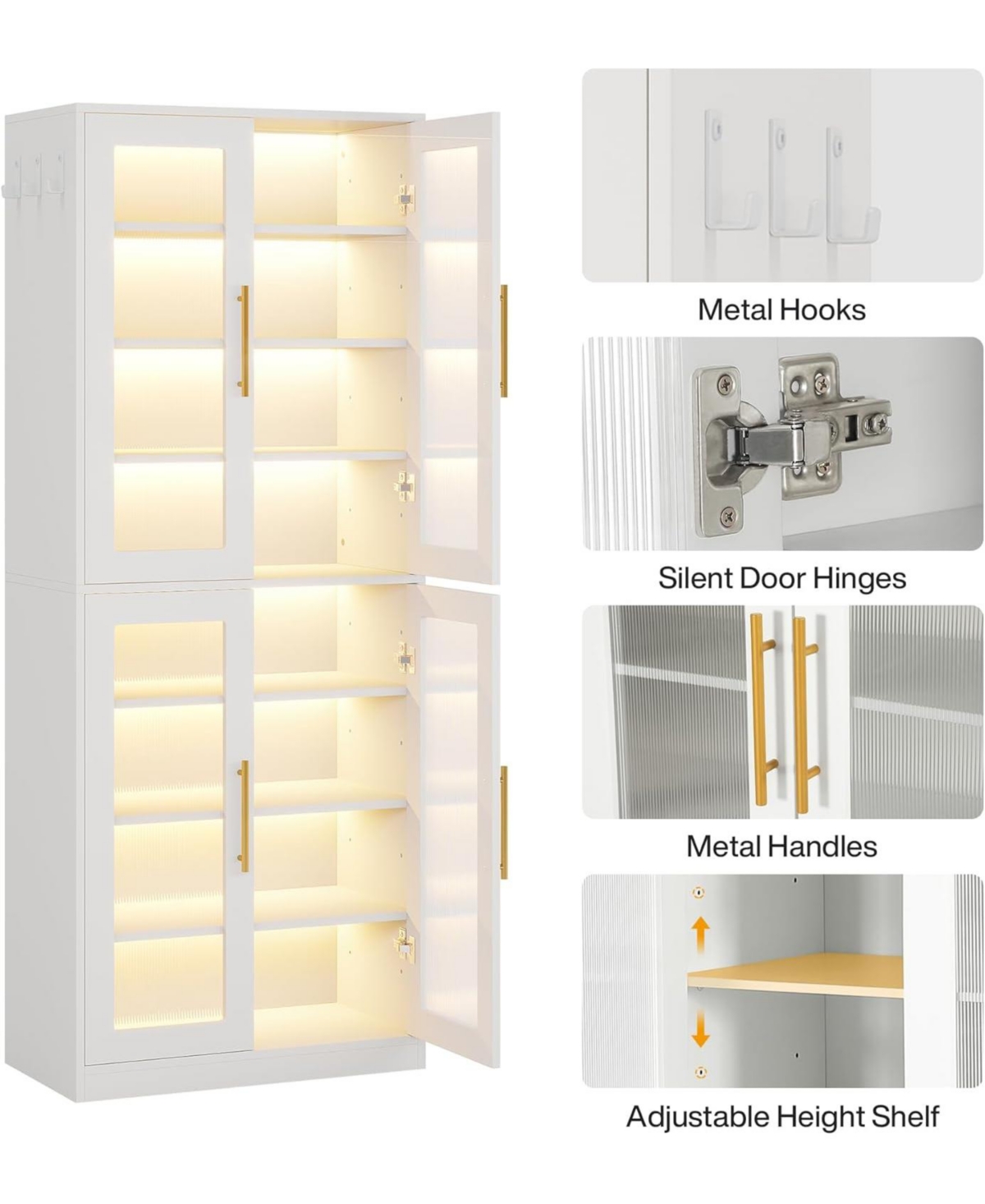 Tribesigns Black Shoe Storage Cabinet with Acrylic Doors and Led Lights, 8-Tier Tall Entryway Shoe Organizer Rack with Adjustable Shelves & Hanging Ho