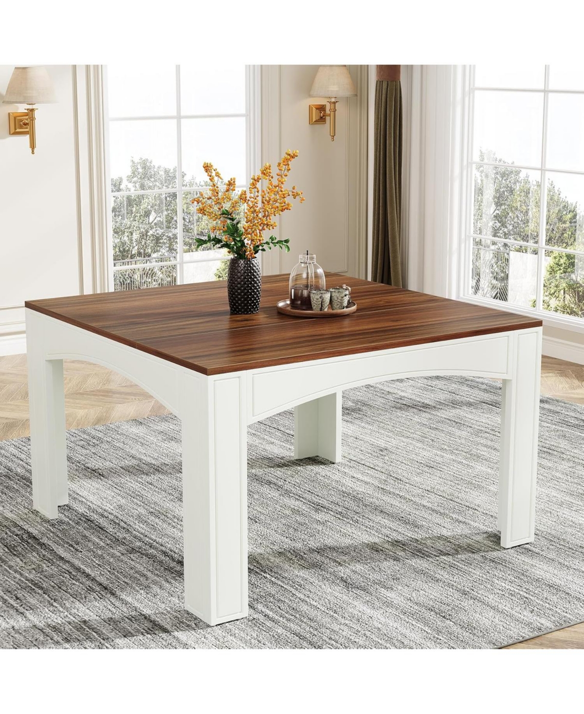 Tribesigns Square Dining Table for 4, 39.4-Inch Farmhouse Wood Kitchen Table Dinner Table for Dining Room, Space - Walnut and white