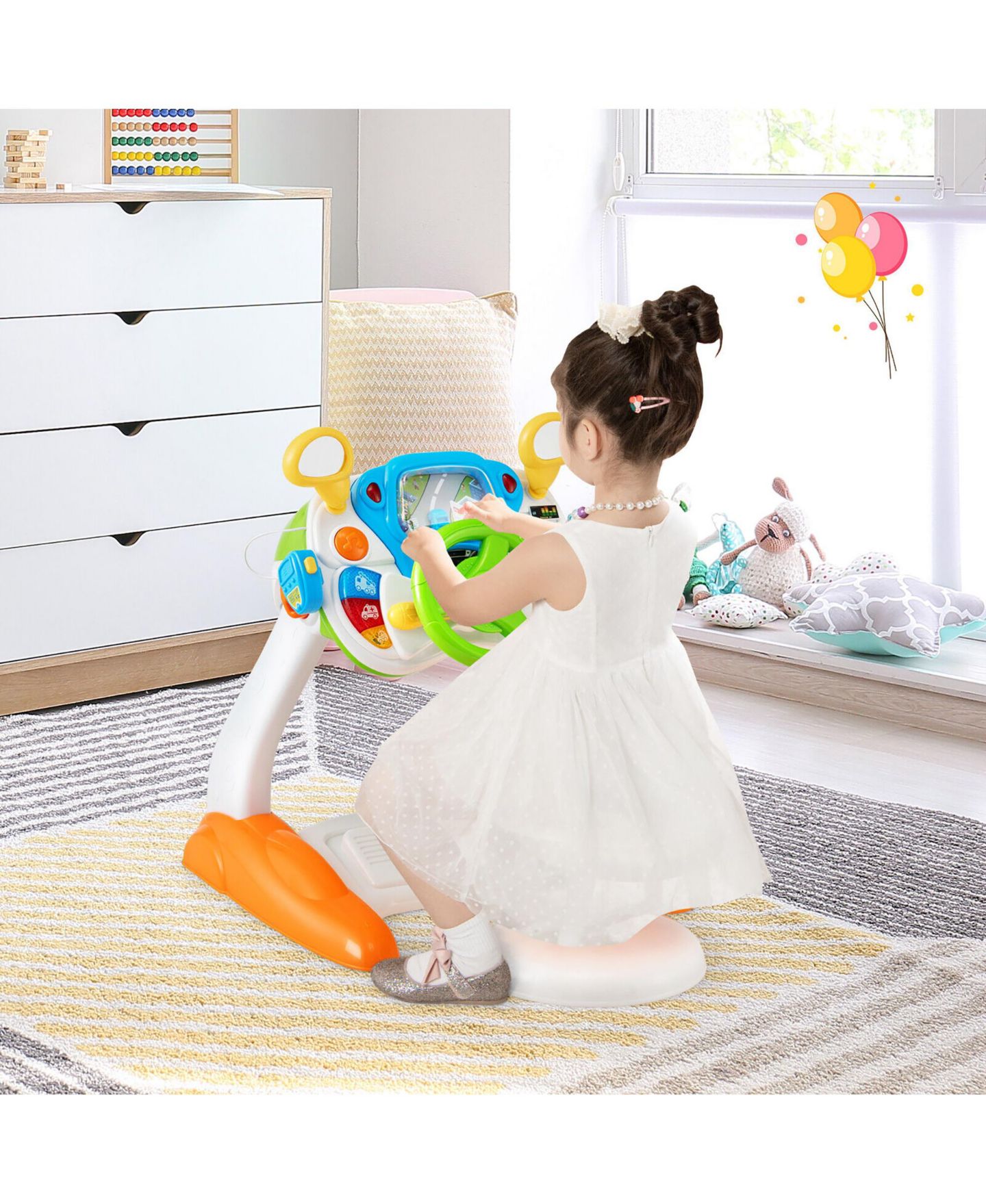 Детская игрушка Gymax Kids Pretend Driver Steering Wheel Simulation Toy with Light & Sound, цвет: Жёлтый — фото 4