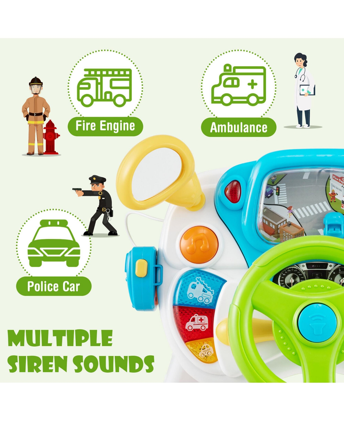 Gymax Kids Pretend Ride on Toy Driver Simulation Car Toddler Play Station Light Sound - Orange+green+white+blue+yellow