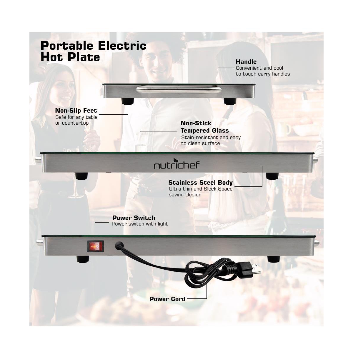 NutriChef Electric Warming Tray with Non-Stick Heat-Resistant Glass Plate, Heating Surface - PKWTR45