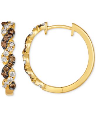 Chocolate Diamond & Nude Diamond Twist Style Small Hoop Earrings (3/4 ct. t.w.) in 14k Gold, 0.82"