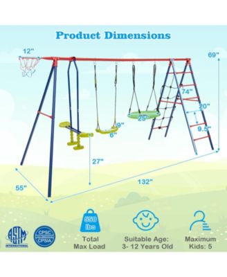 550 LBS 6-in-1 Patio Kids Swing Set – Climbing Net, Ladder & Basketball Hoop