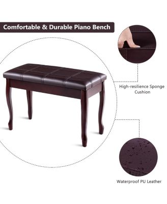 Solid Wood PU Leather Piano Bench with Storage-Brown