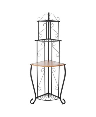 Black / Walnut Kitchen Storage Corner Bakers Rack
