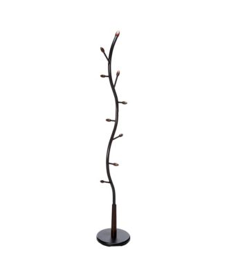 Black Metal & Walnut Wood Hall Tree Coat & Hat Rack Stand