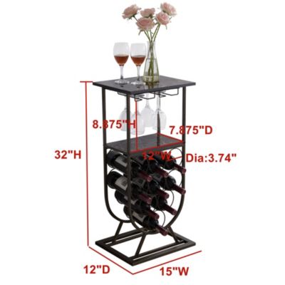 Freestanding Floor Wine Rack Console Table with Glass Holder, Wine Holder Stand for 9 Bottles, Pewter/Marble