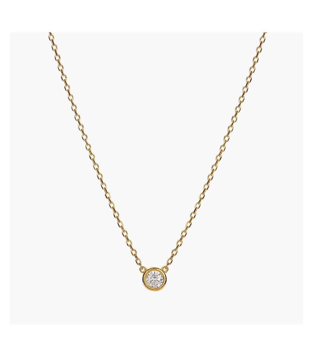 Sterling Silver 18k Gold Plated Single Round Pendant Margot Necklace - Gold