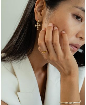 Sterling Silver 18k Gold Plated Victoria Cross Pearl Earrings Holiday Gift Idea