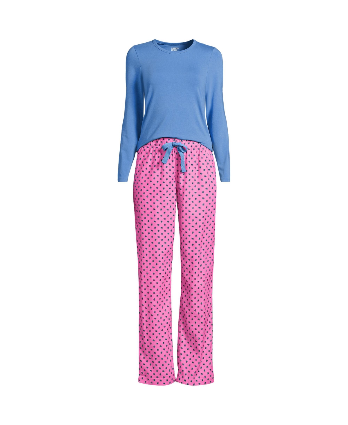 Lands' End Petite Pajama Set Knit Long Sleeve T-Shirt and Flannel Pants