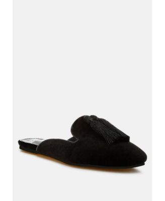 Cardinal Tassel Detail Velvet Mules
