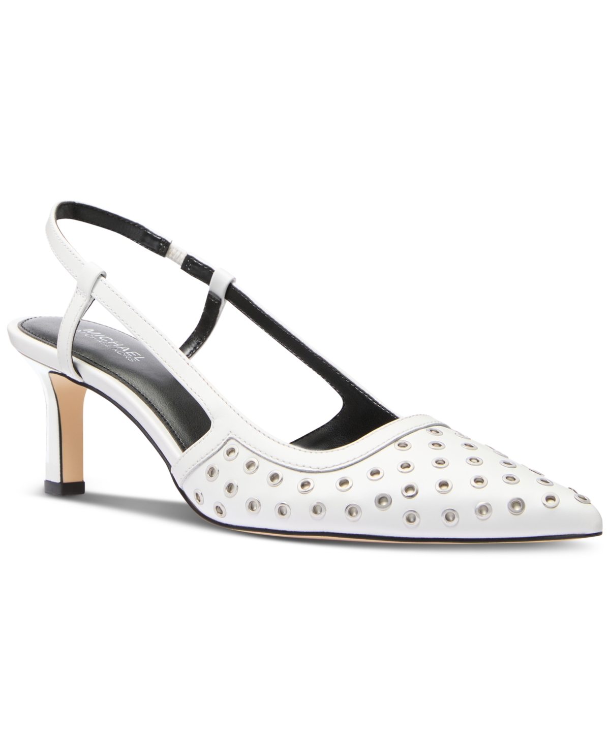 Michael Kors Alora Grommeted Leather Slingback Pump In Optic White