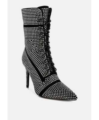 Womens Bitetto Rhinestones Embellished Calf Boots