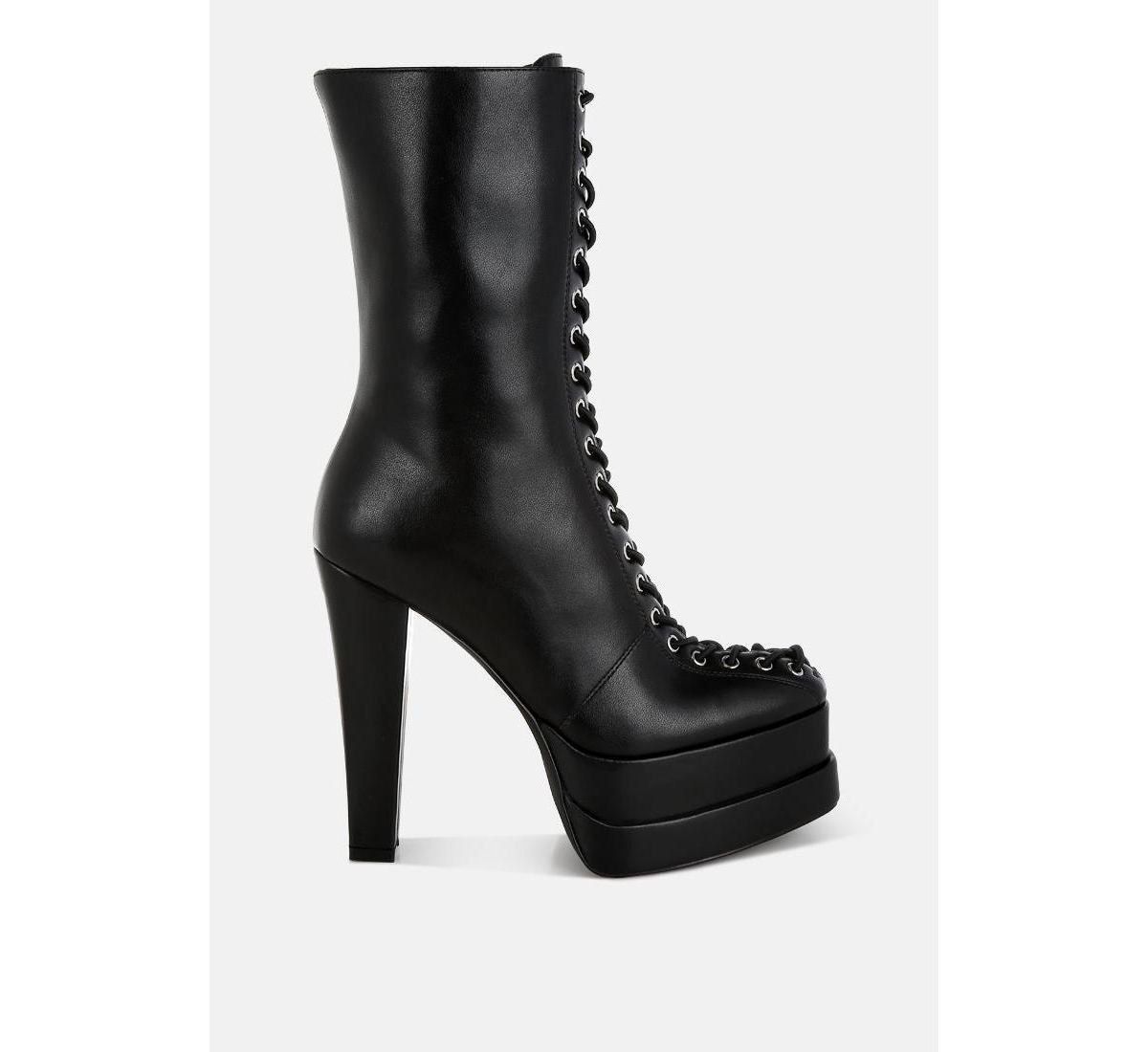 Sayal Faux Leather Lace Up Boots - Black