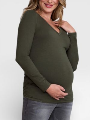 Maternity Motherhood V-Neck Side-Ruched Long Sleeve Tee