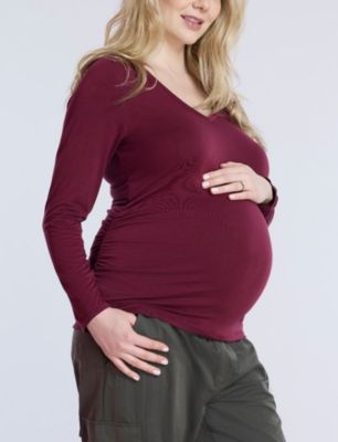 Maternity Motherhood V-Neck Side-Ruched Long Sleeve Tee