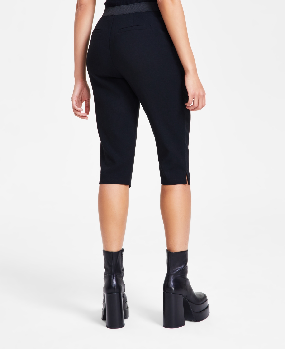 Bar Iii Women's Woven Capri High-rise Capri Pants, Exclusively At Macy's In Deep Black
