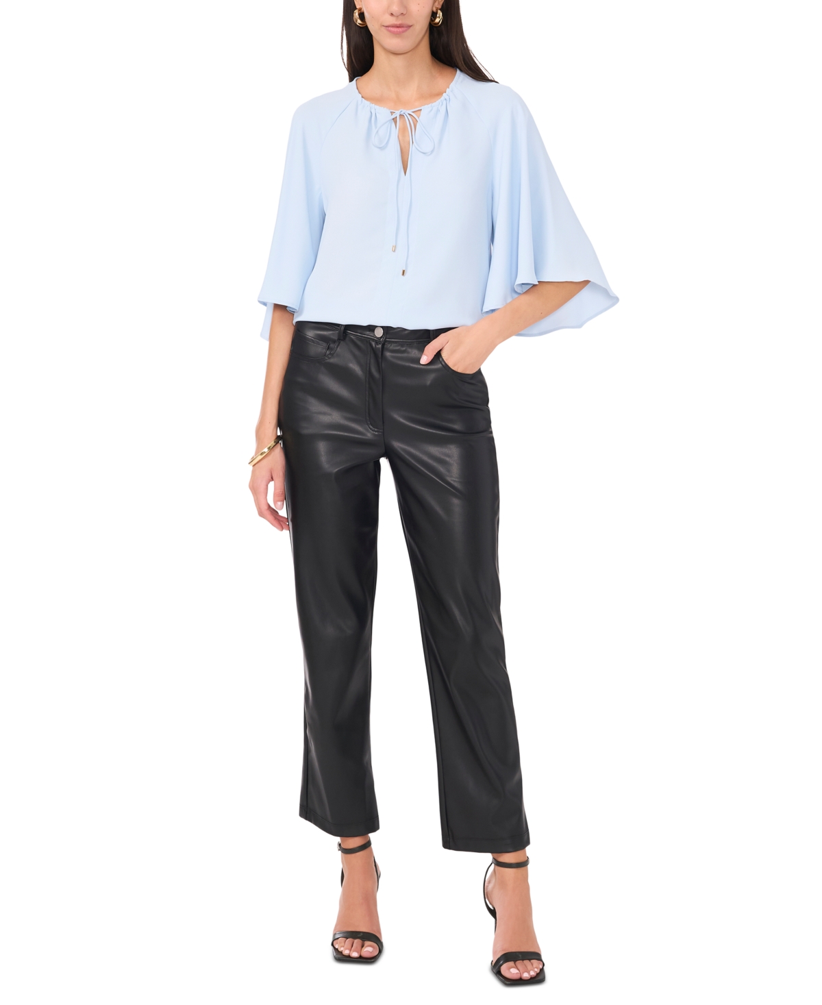 VINCE CAMUTO WOMEN'S SPLIT-NECK 3/4-ANGEL-SLEEVE BLOUSE 