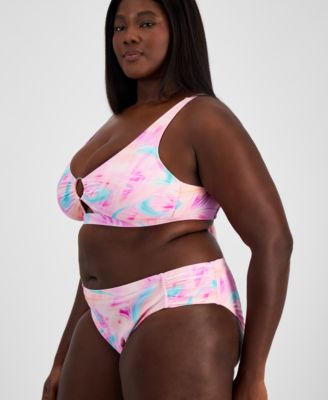 Salt + Cove Trendy Plus Size Tie-Dye Side-Tab Bikini Bottoms, Created for Macy's
