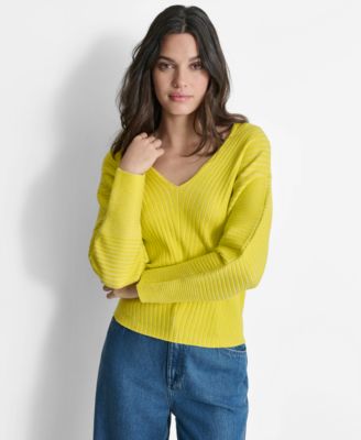 DKNY - Women's V-Neck Long-Sleeve Rib-Knit Sweater