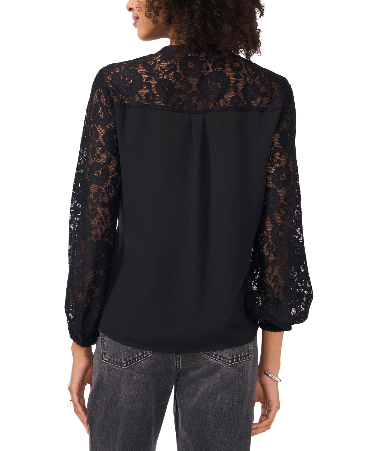 Shop Vince Camuto Women's Lace Yoke Button-front Top In Rich Black