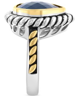 EFFY&reg; London Blue Topaz Rope Framed Pear Ring (6-1/2 ct. t.w.) in Sterling Silver & 14k Gold-Plate