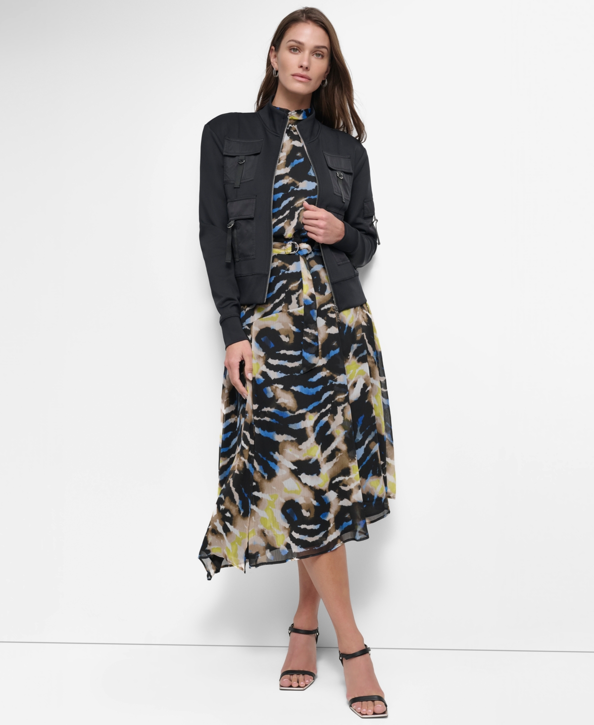 Dkny Women's Stand-Collar Satin-Cargo-Pocket Scuba Jacket