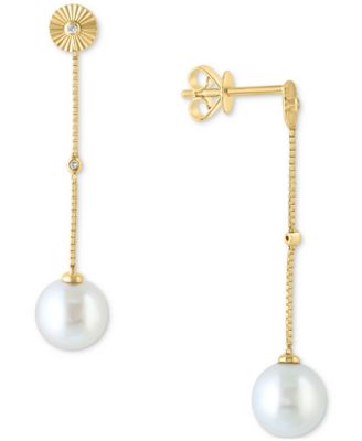 EFFY&reg; Cultured Freshwater Pearl (7.5MM) & Diamond Accent Drop Earrings in 14k Yellow Gold