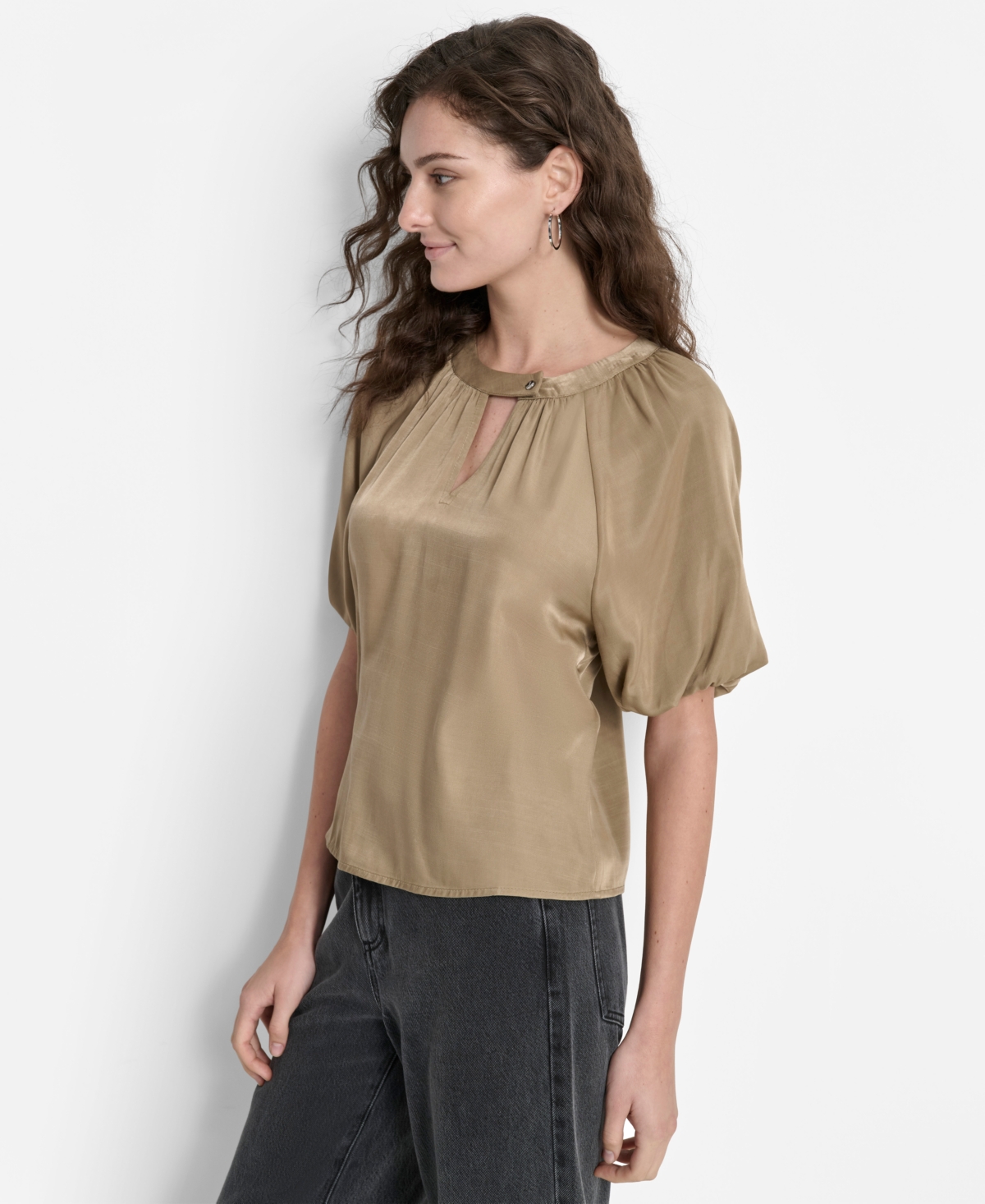 Dkny Women's Short-Bubble-Sleeve Satin Slub Blouse