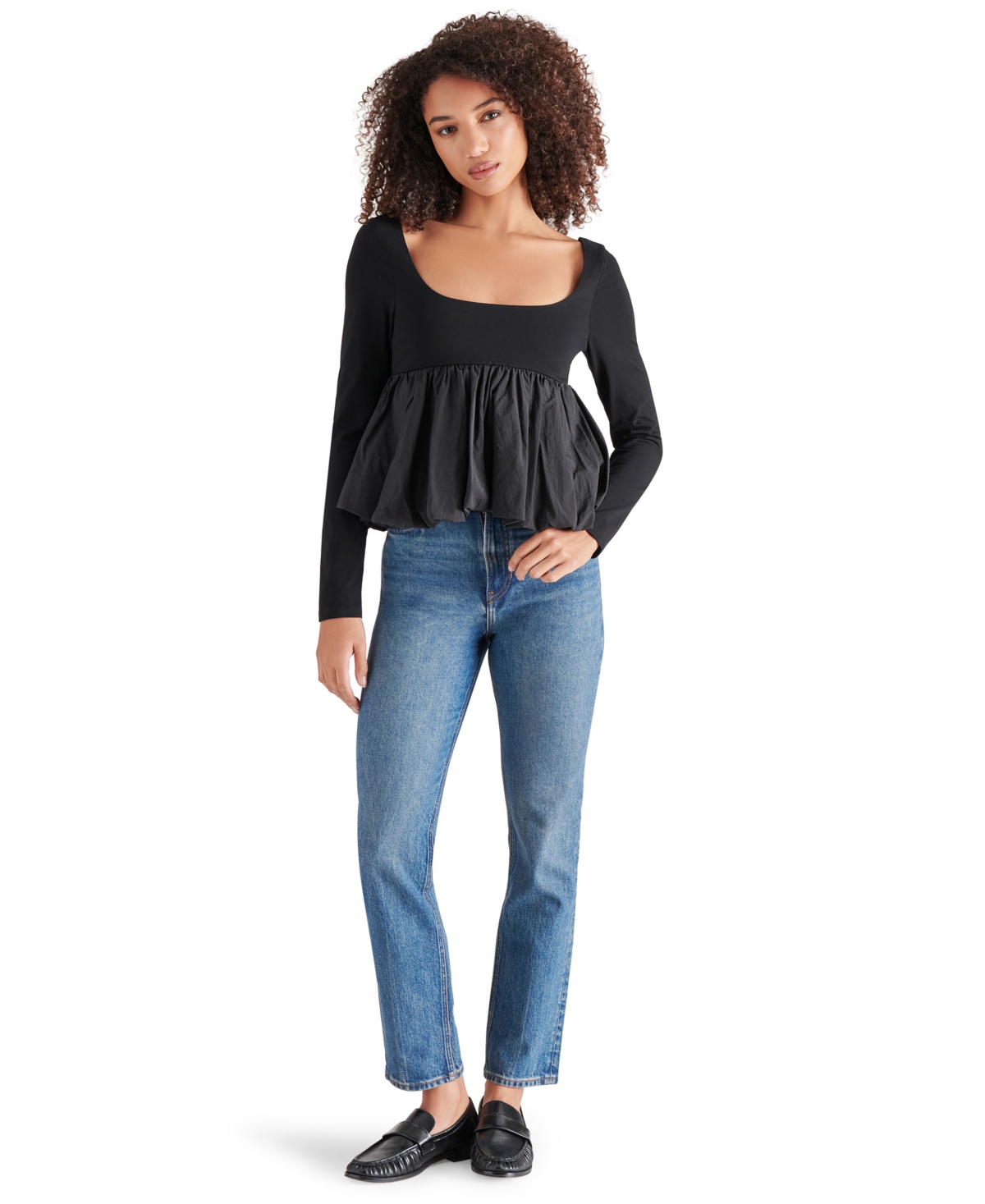 Steve Madden Avielle Bubble Hem Top In Black