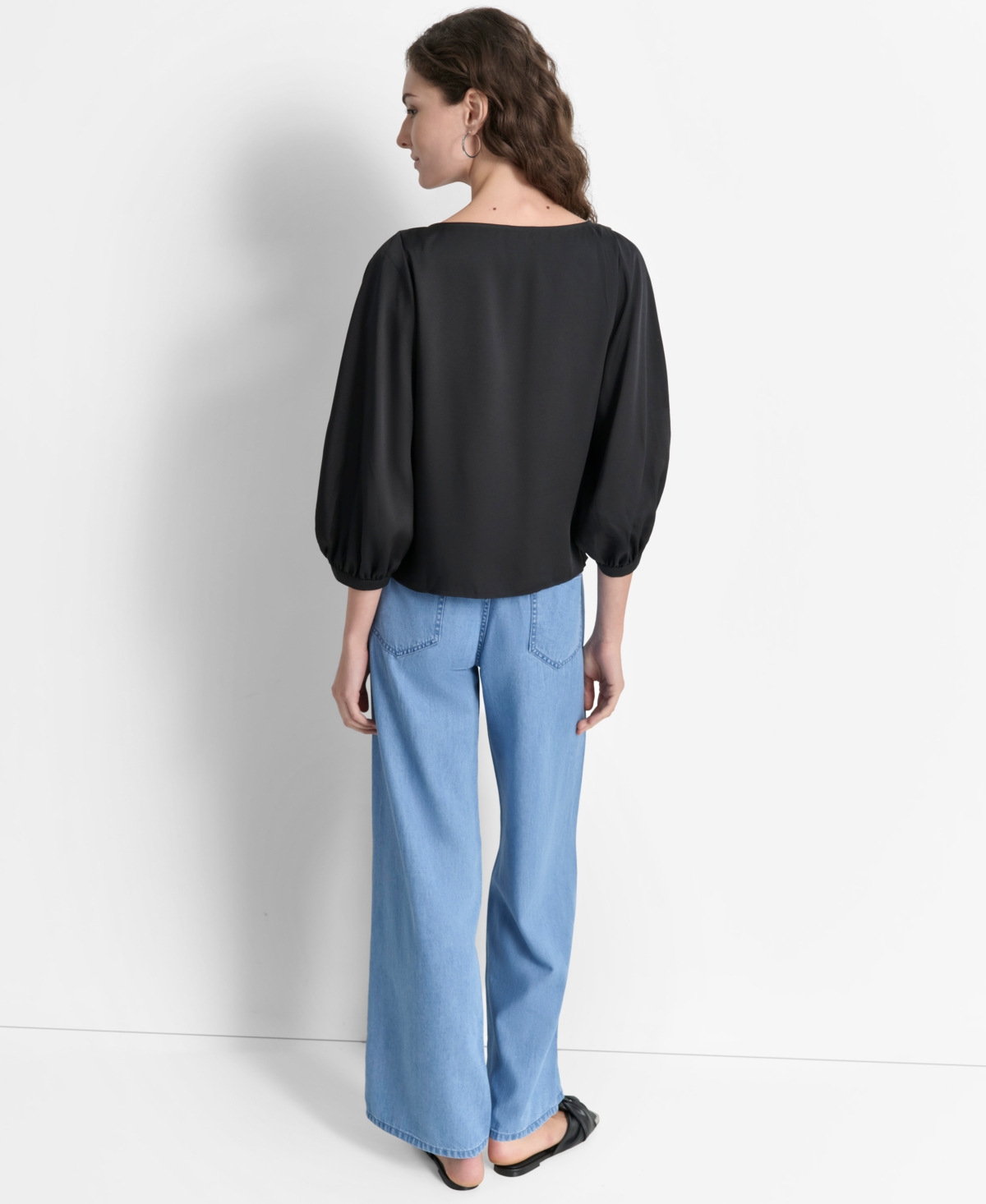 Dkny Women's Asymmetric-Neck 3/4-Puff-Sleeve Top