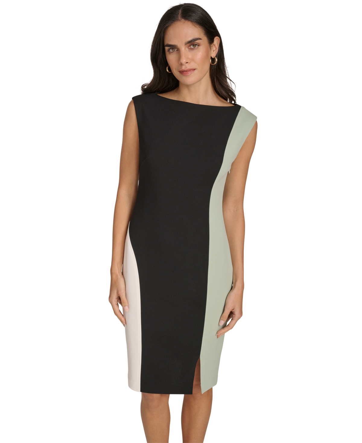 Shop Calvin Klein Petite Colorblocked Sheath Dress In Black Jadeite