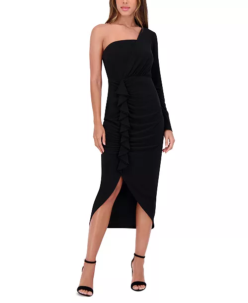 women's ruffled one-shoulder midi dress