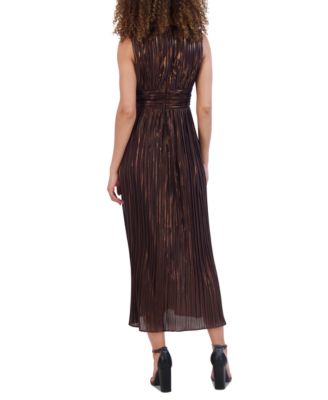Women's Metallic Pleated Midi Dress