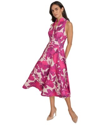 Calvin Klein Women's Split-Neck Sleeveless Fit & Flare Dress - Macy's