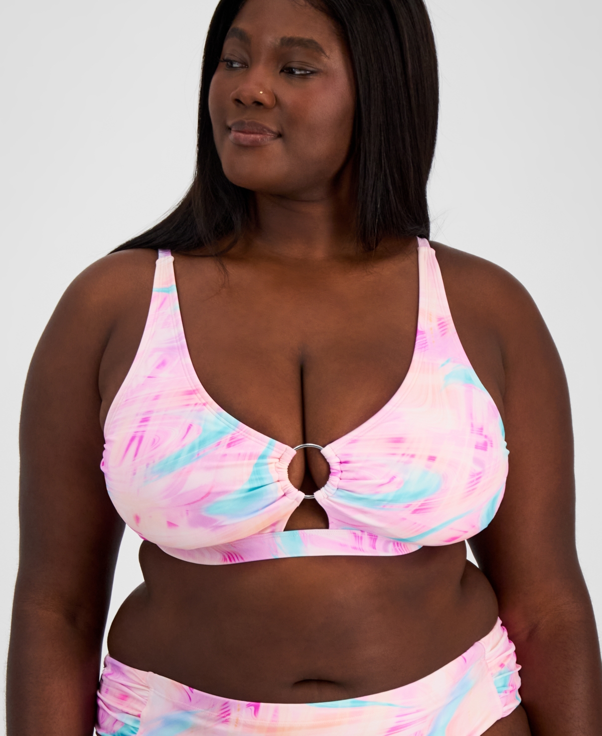 Plus Size Tie-Dyed Bikini Top, Created for Macy's - Wave After Wave Multi