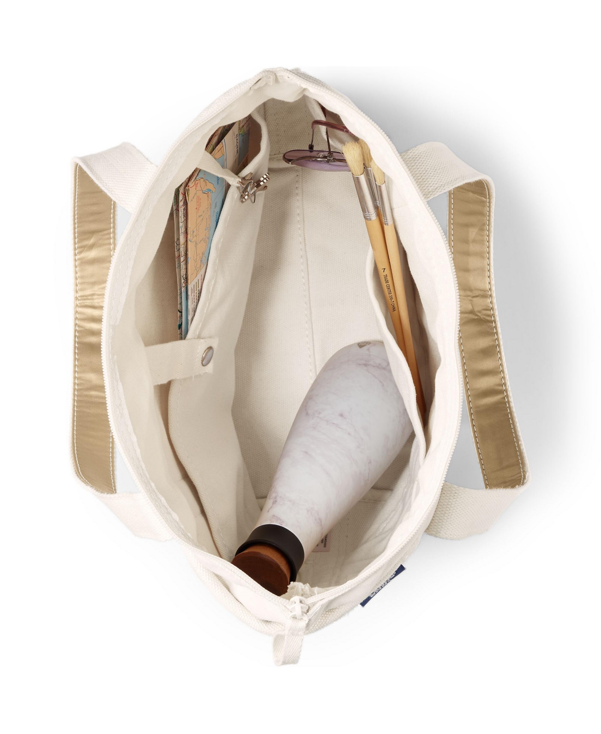 Lands' End Metallic 5 Pocket Zip Top Canvas Tote Bag -bronze metallic