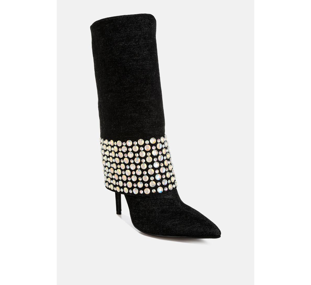 London Rag Mike Drop Diamante & Rhinestones Denim Boots